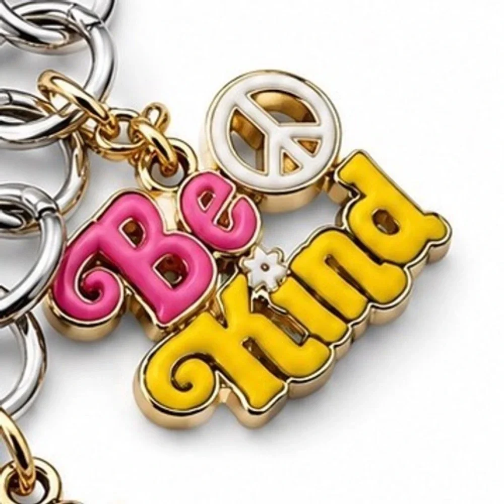 Kids Colorful Enamel Charm Bracelet Silver Tone Be Kind Cupcake Flower Shell